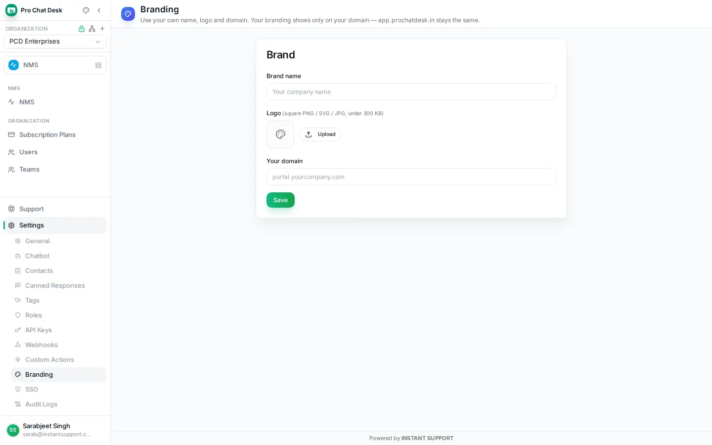 Branding settings