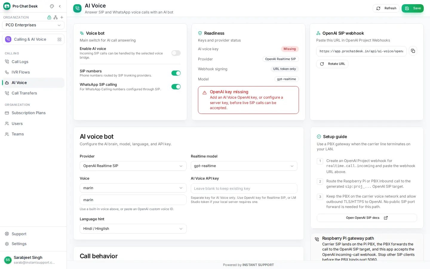 AI Voice settings